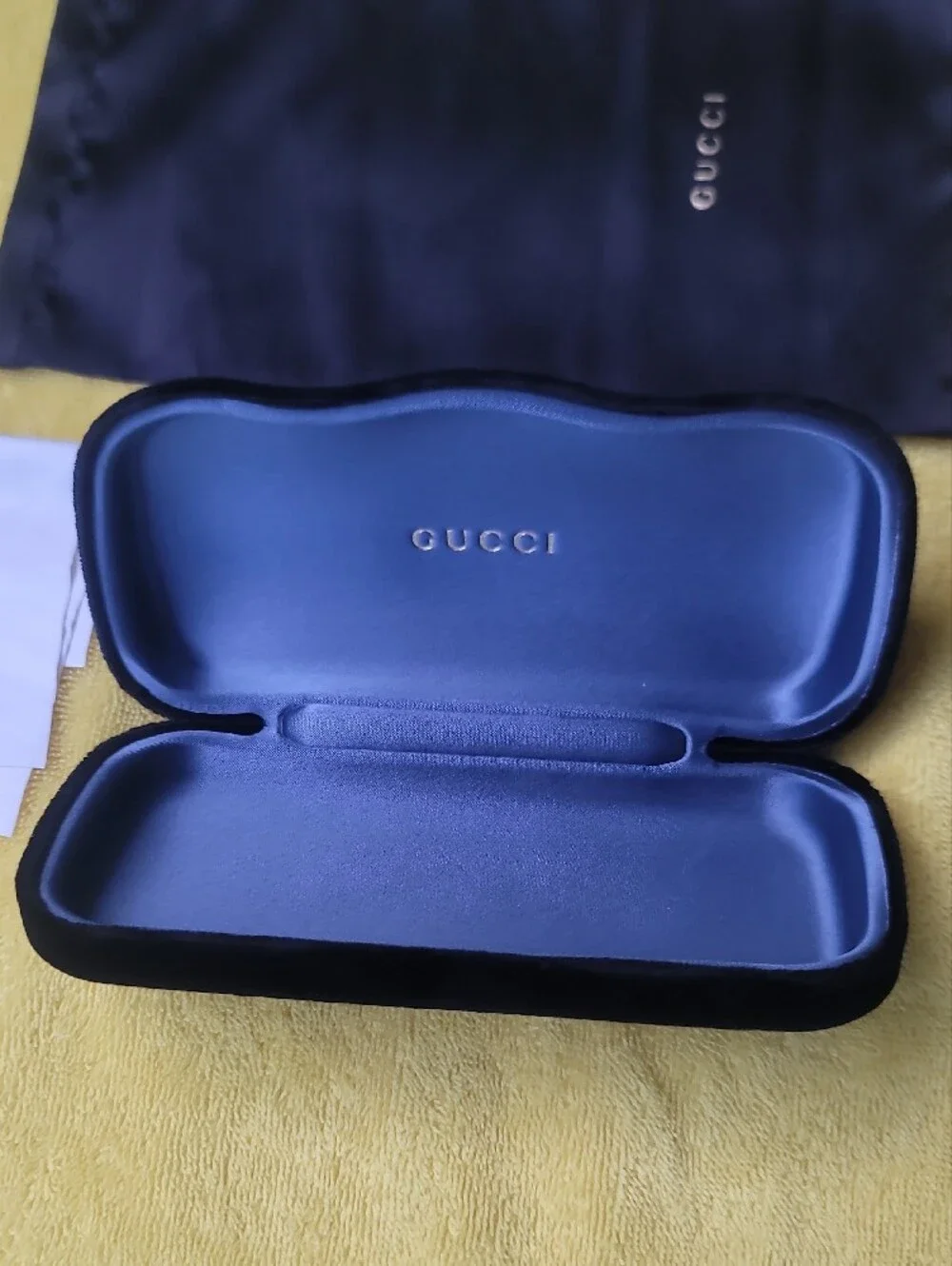 Gucci Blue Eyewear Case with Black Drawstring Pouch